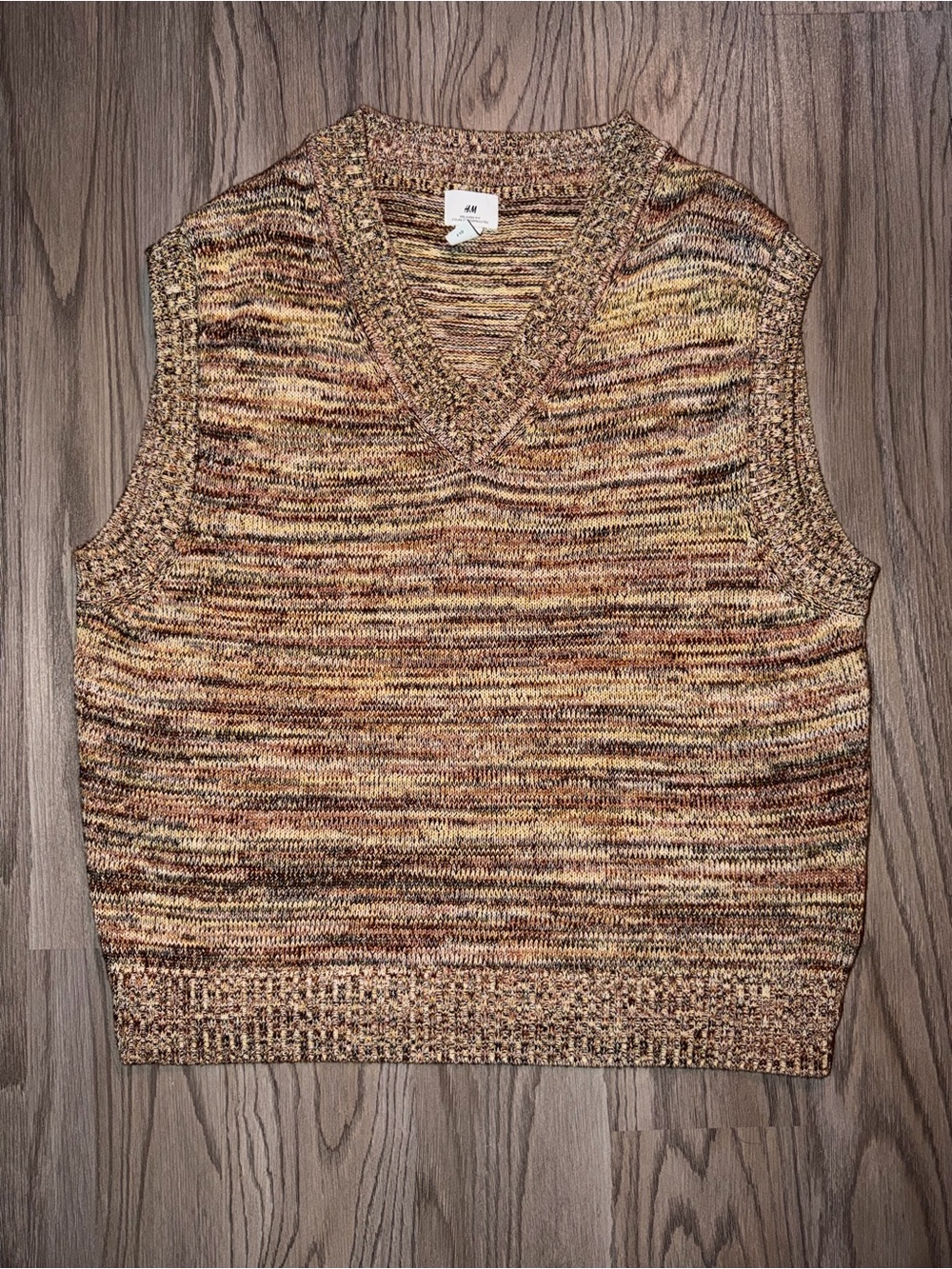 H&M Men's Multitone Brown & Yellow V-Neck Sweater Vest